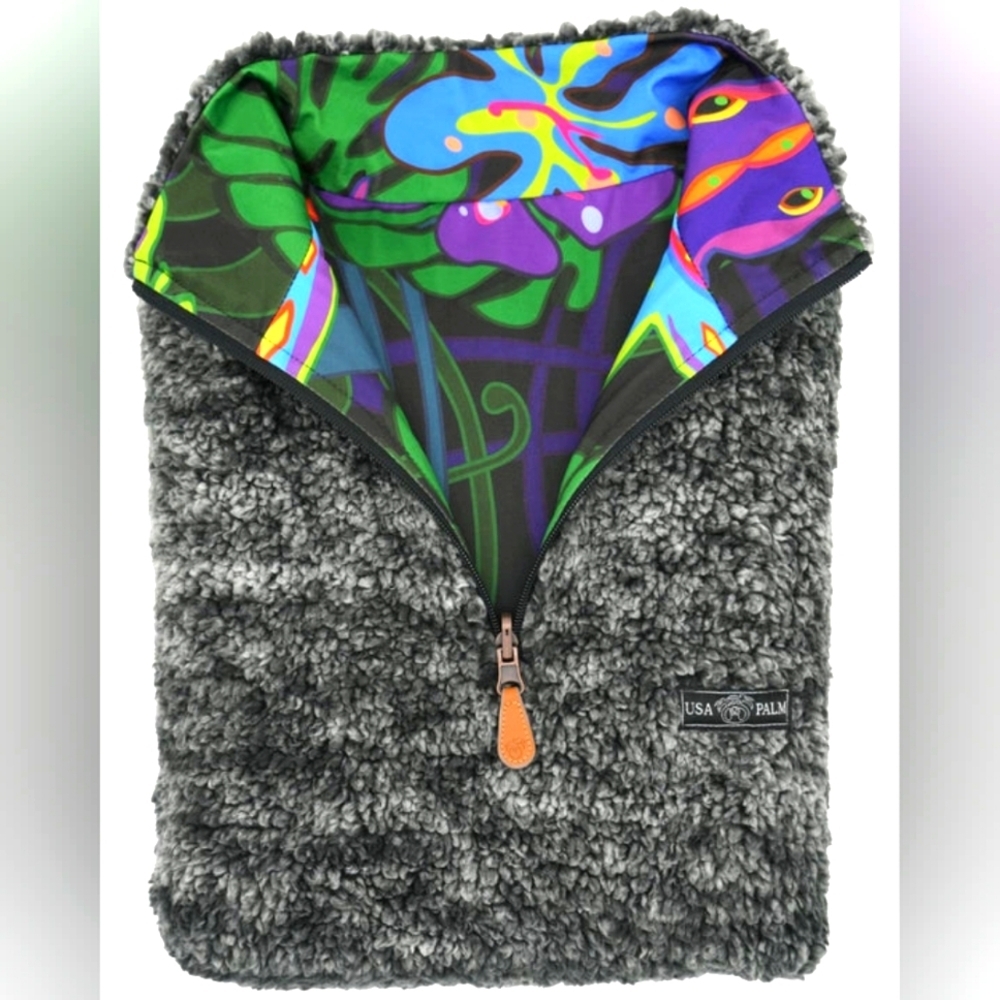 NWT USA Palm Black Sherpa Reversible 1/4 Zip Electric Gecko Jacket Size XL